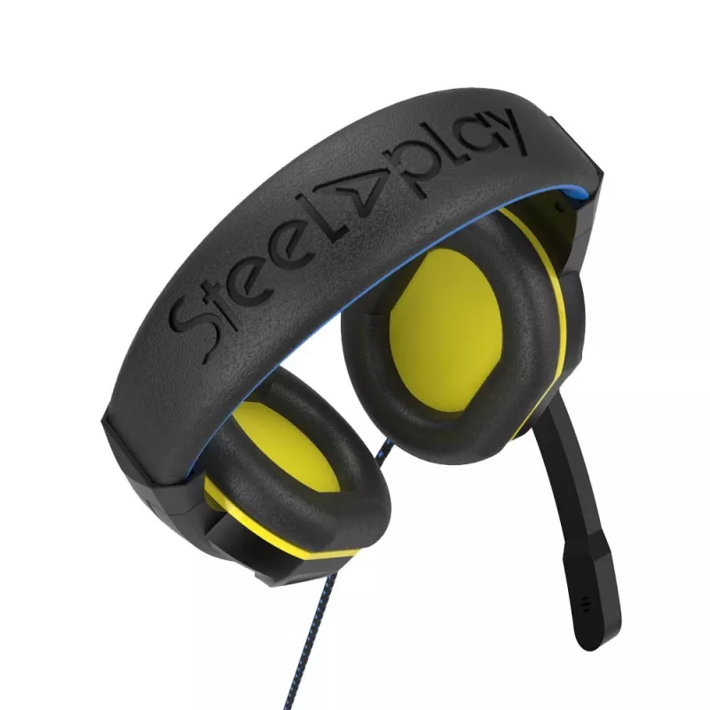 Steelplay HP47 austiņas ar vadu un galvas loku spēlēm, melnas/dzeltenas