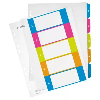 Leitz Indices Printable PP A4+ 1-5 WOW, ciparu ieliktņu sadalītājs, polipropilēns (PP), A4 Maxi, 245 mm, 305 mm