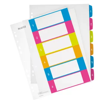 Leitz Indices Printable PP A4+ 1-6 WOW, ciparu tabulēšanas ieliktņi, polipropilēns (PP), daudzkrāsains, portretorientācija, A4 Maxi, 0,3 mm