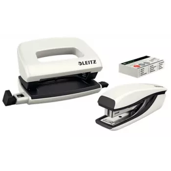 Leitz skavotāja un caurumsitēja komplekts Mini WOW, 10 loksnes, pērļu, balts, P2, metāls, plastmasa, 80 g/m², 3,5 cm