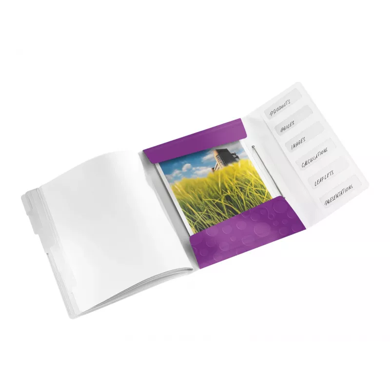 Leitz dalītāju grāmata WOW PP 6 iedaļas, A4, polipropilēns (PP), metāliski violets, 200 lapas, 260 mm, 17 mm