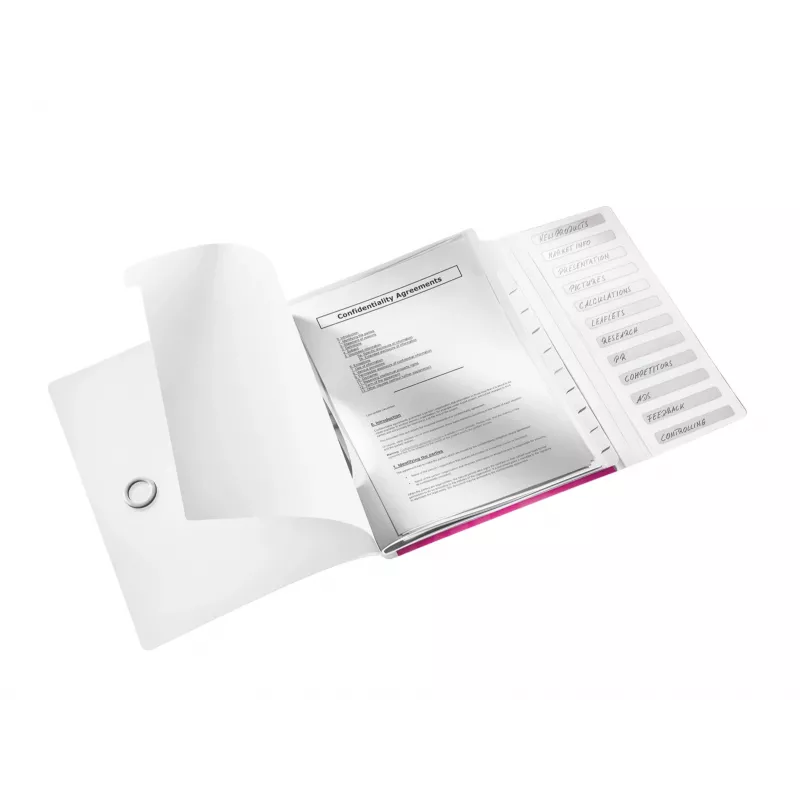 Leitz dalītāju mape WOW PP 12 iedaļas, A4, polipropilēns (PP), metāliska, rozā, 200 lapām, 265 mm, 17 mm