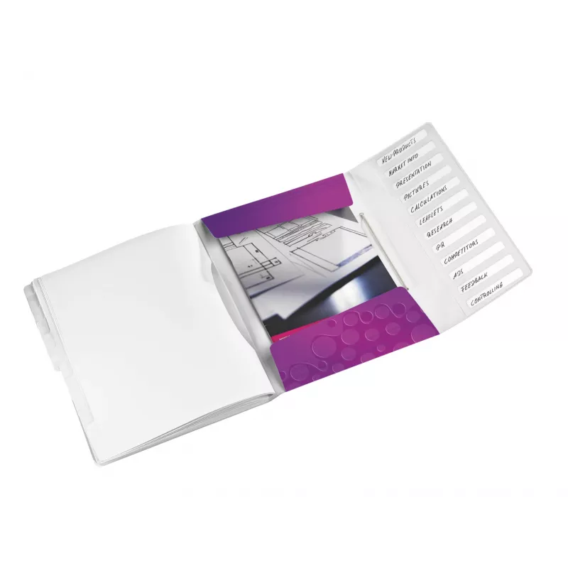 Leitz WOW PP sadalītāju grāmata, 12 iedaļas, A4, polipropilēns (PP), metāliska, violeta, 200 lapām, 265 mm, 17 mm