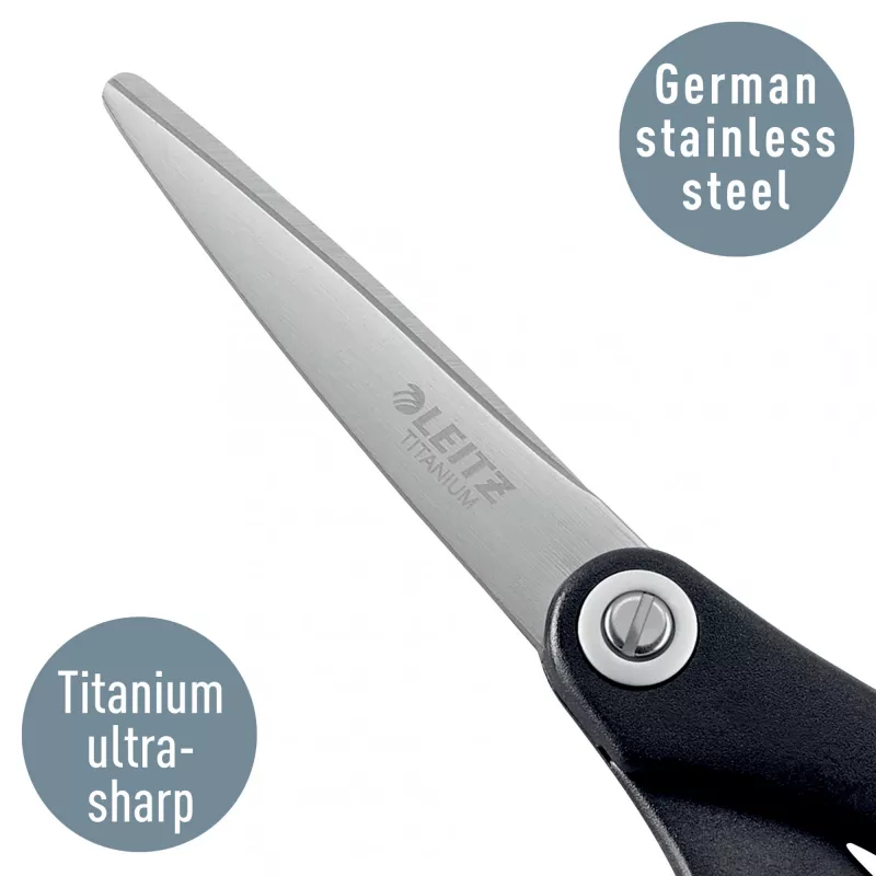 Leitz Titanium Quality šķēres 150 mm, pieaugušajiem, taisns griezums, atsevišķas, melnas, metāliskas, nerūsējošais tērauds, titāns