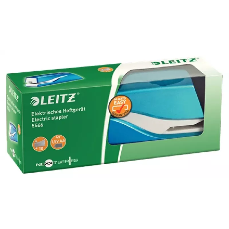 Leitz NeXXt skavotājs ar bateriju WOW 5566, 10 lapas, 1 cm, plastmasa, zils, balts, baterija, 50 mm