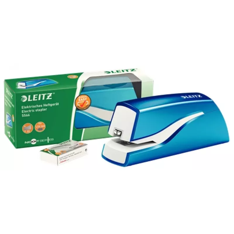Leitz NeXXt skavotājs ar bateriju WOW 5566, 10 lapas, 1 cm, plastmasa, zils, balts, baterija, 50 mm