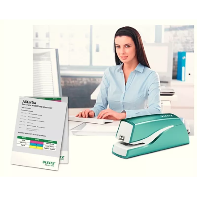 Leitz NeXXt skavotājs ar bateriju WOW 5566, 10 lapām, 1 cm, Plastmasa, Zils, Balts, Baterijas, 50 mm