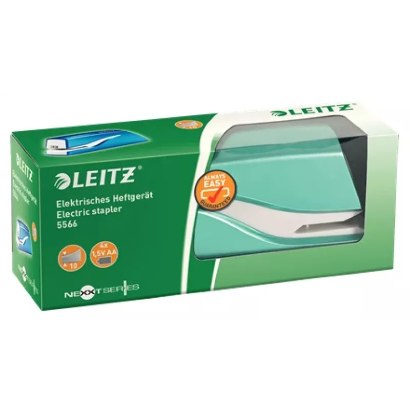 Leitz NeXXt skavotājs ar bateriju WOW 5566, 10 lapām, 1 cm, Plastmasa, Zils, Balts, Baterijas, 50 mm