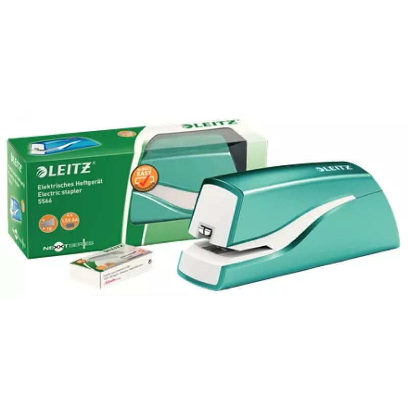 Leitz NeXXt skavotājs ar bateriju WOW 5566, 10 lapām, 1 cm, Plastmasa, Zils, Balts, Baterijas, 50 mm