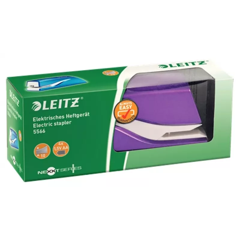 Leitz NeXXt skavotājs ar bateriju WOW 5566, 10 lapas, 1 cm, plastmasa, violets, balts, baterija, 50 mm