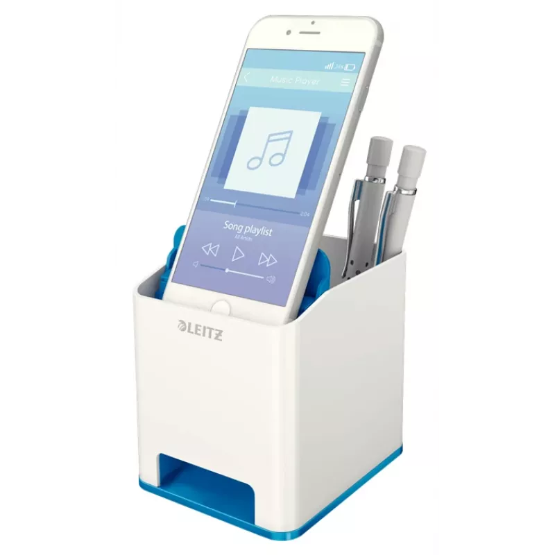Leitz Sound Pen Holder WOW, zila, balta, polistirols, 90 mm, 101 mm, 100 mm, 140 g