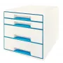 Leitz atvilktņu skapītis WOW Cube ar 4 atvilktnēm, 4 atvilktnes, Plastmasa, Zila, Balta, 1 gab., 287 mm, 270 mm
