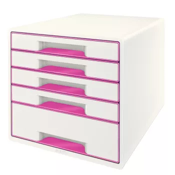 Leitz atvilktņu skapītis WOW Cube 5 atvilktņu, 5 atvilktnes, Plastmasa, Rozā, Balta, 1 gab., 270 mm, 287 mm
