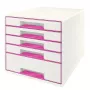 Leitz atvilktņu skapītis WOW Cube 5 atvilktņu, 5 atvilktnes, Plastmasa, Rozā, Balta, 1 gab., 270 mm, 287 mm