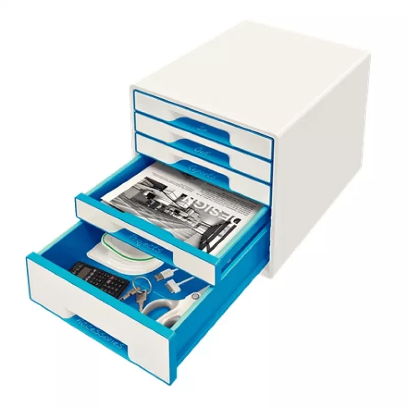 Leitz atvilktņu skapītis WOW Cube 5 atvilktņu, 5 drawer(s), Plastic, Blue, White, 1 gab., 287 mm, 270 mm