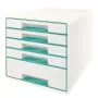 Leitz atvilktņu skapītis WOW Cube 5 atvilktņu, 5 atvilktnes, Plastmasa, Tirkīza, Balta, 1 gab., 287 mm, 270 mm
