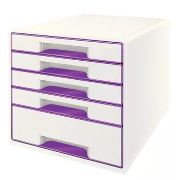 Leitz atvilktņu skapītis WOW Cube 5 atvilktņu, 5 atvilktnes, Plastmasa, Violeta, Balta, 1 gab., 287 mm, 270 mm