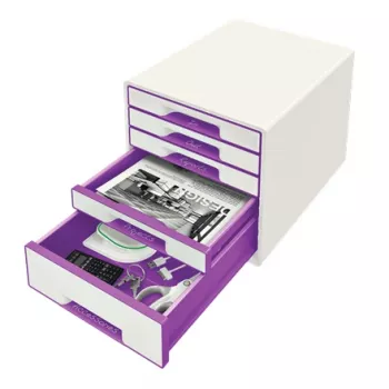 Leitz atvilktņu skapītis WOW Cube 5 atvilktņu, 5 atvilktnes, Plastmasa, Violeta, Balta, 1 gab., 287 mm, 270 mm