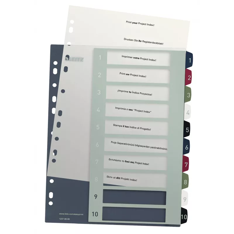 Leitz Index PC Printable 1-10 Style PP A4+, ciparu ieliktņu rādītājs, polipropilēns (PP), daudzkrāsains, portrets, A4 Maxi, 245 mm