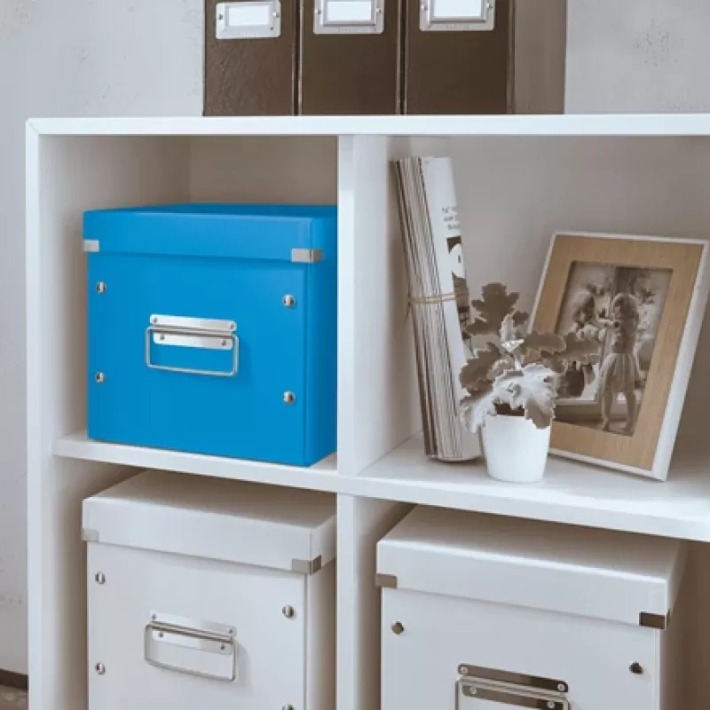 Leitz Storage Box Click & Store WOW Cube Medium, Uzglabāšanas kaste, Zila, Taisnstūrveida, Kartons, Vienkrāsu, Iekštelpām