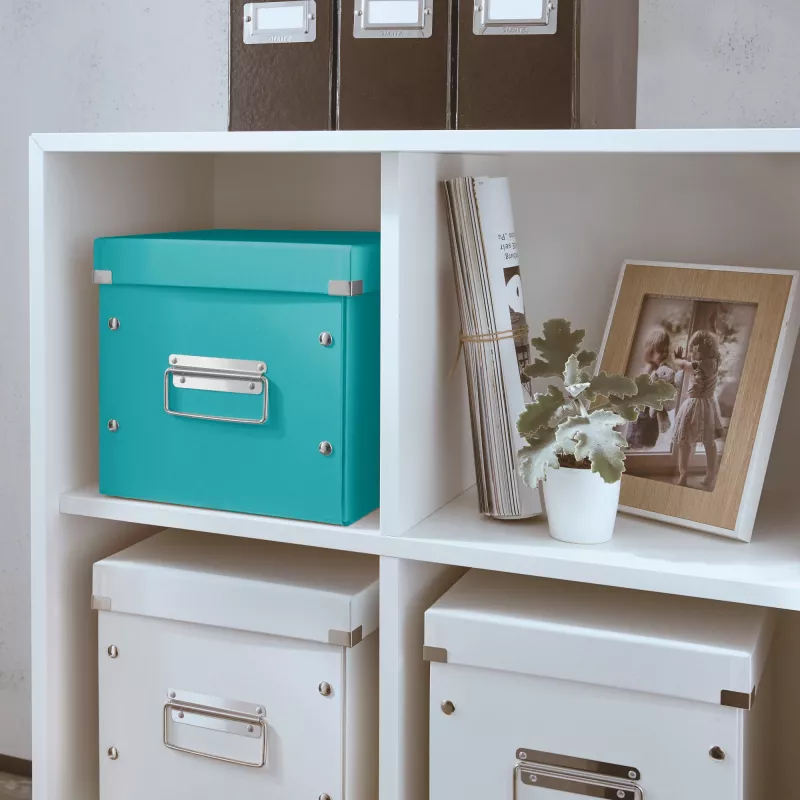 Leitz Storage Box Click & Store WOW Cube Medium, tirkīzzila, kartons, 260 mm, 260 mm, 240 mm