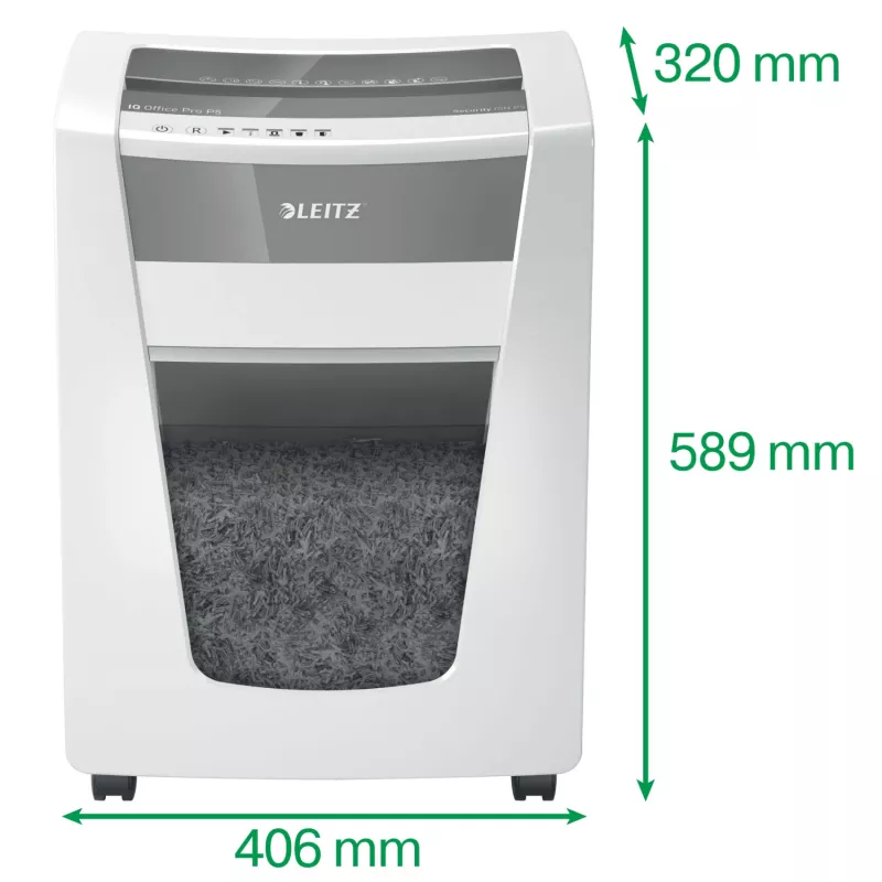 Leitz IQ Office Pro papīra smalcinātājs P5, mikroizgriezuma smalcināšana, 23 cm, 2 x 15 mm, 30 L, 300 loksnes, 55 dB