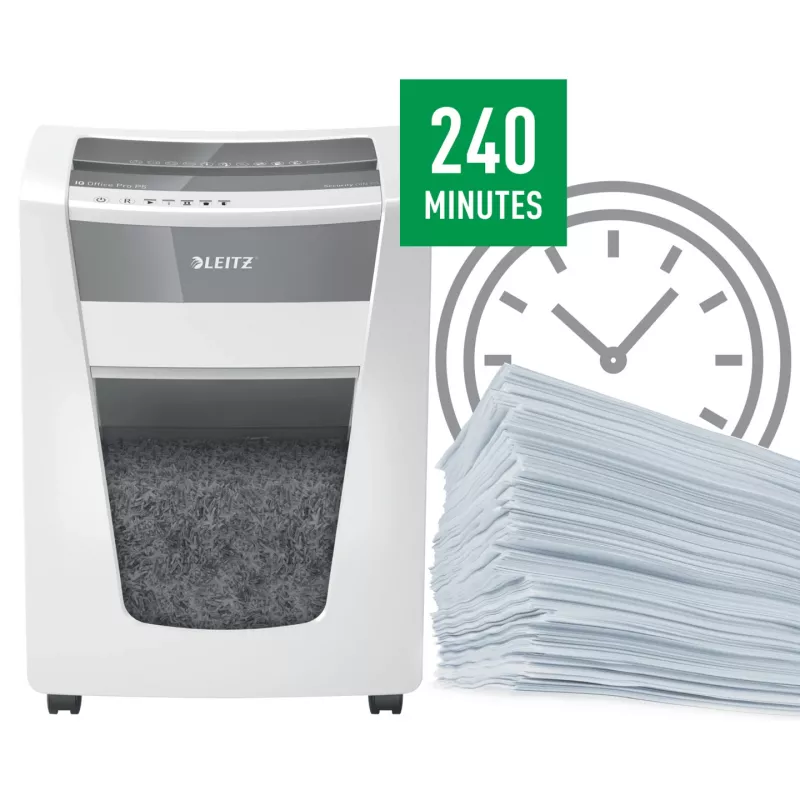 Leitz IQ Office Pro papīra smalcinātājs P5, mikroizgriezuma smalcināšana, 23 cm, 2 x 15 mm, 30 L, 300 loksnes, 55 dB
