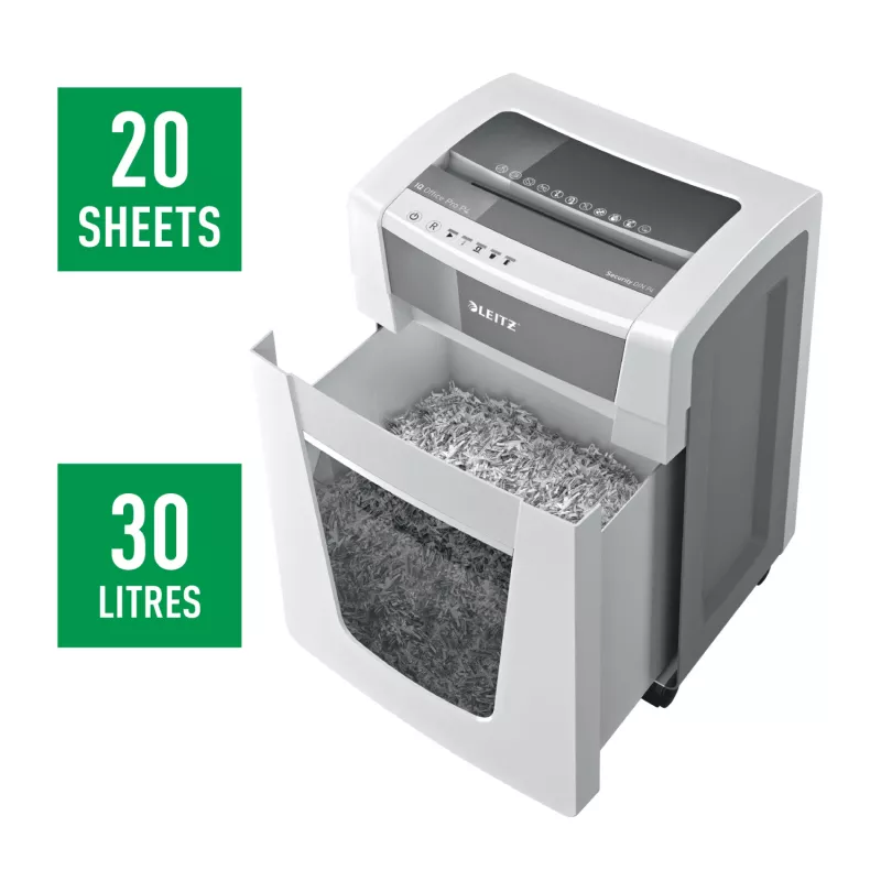 Leitz IQ Office Pro dokumentu smalcinātājs P4, šķērsgriezuma smalcināšana, 23 cm, 4 x 40 mm, 30 L, 275 loksnes, 55 dB