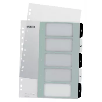 Leitz Indices Printable PP A4+ 1-5 WOW White/Melns, Numeric tab index, Polypropylene (PP), Melns, White, A4 Maxi, 245 mm, 305 mm