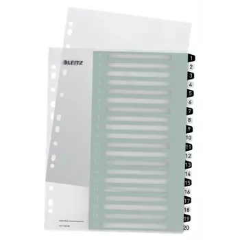 Leitz Indices Printable PP A4+ 1-20 WOW White/Melns, numerācijas cilnes, polipropilēns (PP), melna, balta, A4 Maxi, 245 mm, 305 mm