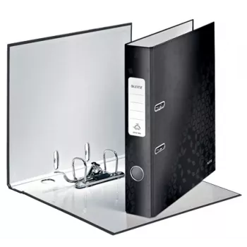 Leitz šķirkļu mape 180° WOW POB/Laminēta A4/50mm, A4, Q-gredzens, glabāšanai, kartons, melna, 350 lapas