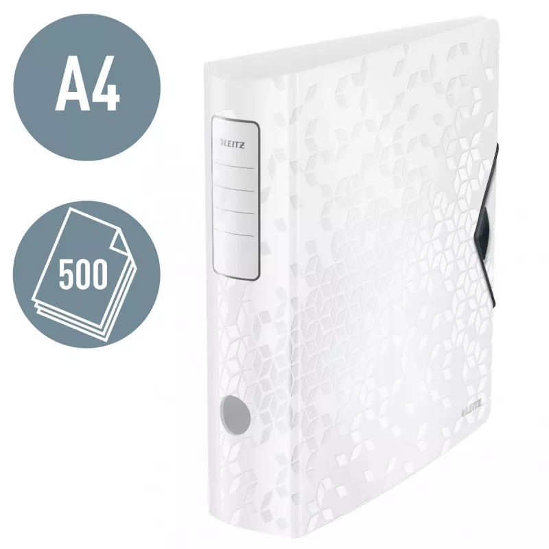 Leitz sviru arhīva mape Active PP WOW A4/80mm, A4, D veida gredzens, glabāšanai, poliuretāna putas, balta, 500 lapām