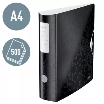 Leitz sviru arhīva mape Active PP WOW A4/80mm, A4, D-gredzens, glabāšanai, poliuretāna putas, melna, 500 lapām