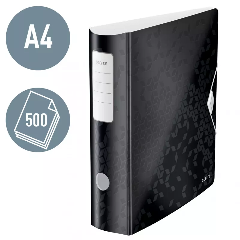 Leitz sviru arhīva mape Active PP WOW A4/80mm, A4, D-gredzens, glabāšanai, poliuretāna putas, melna, 500 lapām