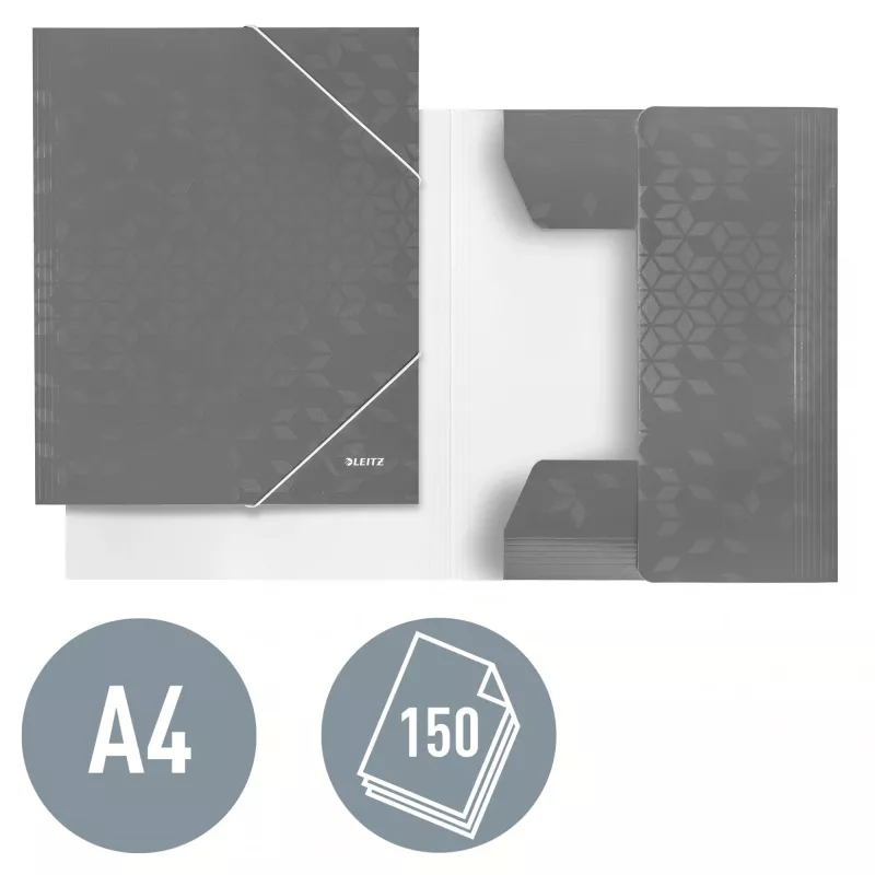 Leitz 3 atloku mape WOW Card/POB A4, Atloku mape, A4, Polipropilēns (PP), Melna, 150 lapas, Elastīga josla