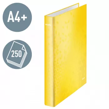 Leitz aktu vāciņš WOW laminēts A4+ 2DR/25mm, A4+, D-riņķa, kartons, dzeltens, 250 lapu, 80 g/m²