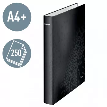 Leitz Ringbinder WOW Laminēts A4+ 2DR/25mm, A4+, D-gredzens, Kartons, Melns, 250 lapas, 80 g/m²