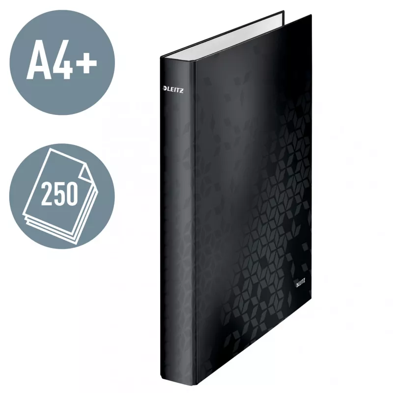 Leitz Ringbinder WOW Laminēts A4+ 2DR/25mm, A4+, D-gredzens, Kartons, Melns, 250 lapas, 80 g/m²