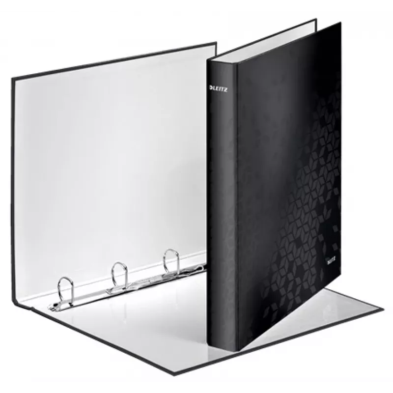 Leitz Ringbinder WOW Laminated A4+ 4DR/25mm, A4, apaļš gredzens, uzglabāšana, kartons, melns, spīdīgs