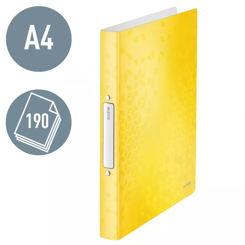 Leitz Ringbinder WOW PP A4 2RR/25mm, A4, apaļie gredzeni, polipropilēns (PP), dzeltens, 190 loksnes, 80 g/m²