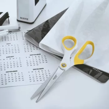 Leitz WOW Titanium biroja šķēres 205 mm, pieaugušajiem, taisns griezums, vienas, balta, dzeltena, nerūsējošais tērauds, biroja šķēres