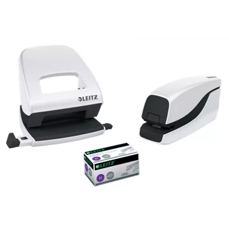 Leitz NeXXt skavotājs ar bateriju WOW 5566, 10 lapas, priekšējā, 1 cm, plastmasa, balts, baterija