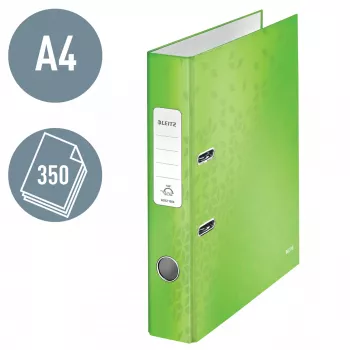 Leitz Lever Arch File 180° WOW POB/Laminēta A4/50mm, A4, D-gredzens, Kartons, Zaļš, 350 loksnes, 285 mm