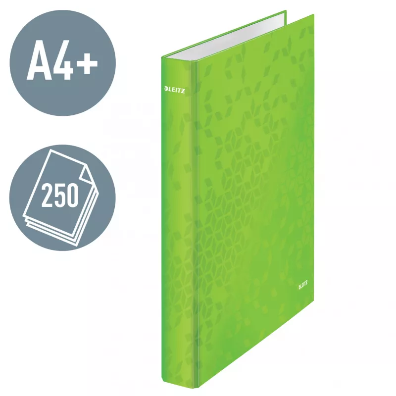 Leitz Ringbinder WOW Laminēta A4+ 2DR/25mm, A4+, D-gredzens, Kartons, Zaļa, 250 loksnes, 80 g/m²