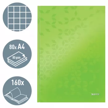 Leitz piezīmju grāmatiņa WOW A4 rūtiņu ar cietajiem vākiem 90g/80lpp, raksts, zaļa, A4, 80 lapas, 80 g/m², rūtiņu papīrs