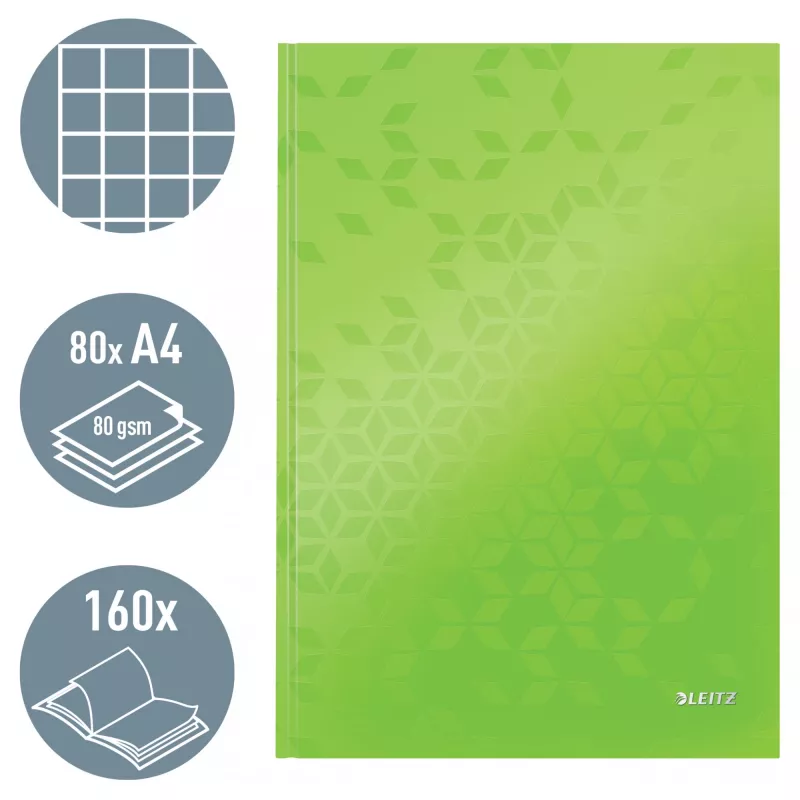 Leitz piezīmju grāmatiņa WOW A4 rūtiņu ar cietajiem vākiem 90g/80lpp, raksts, zaļa, A4, 80 lapas, 80 g/m², rūtiņu papīrs