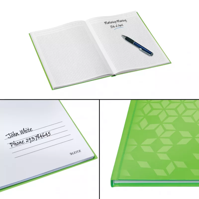 Leitz WOW piezīmju grāmatiņa A5 rūtiņu līnijā ar cietajiem vākiem, raksts, zaļa, A5, 80 lapas, 80 g/m², rūtiņu līnija