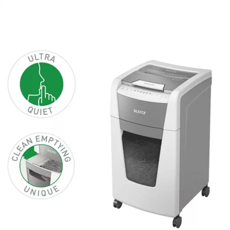 Leitz IQ Autofeed Office 300 automātiskais papīra smalcinātājs P5, mikro griezuma smalcināšana, 22 cm, 2 x 15 mm, 60 L, 700 loksnes, 55 dB