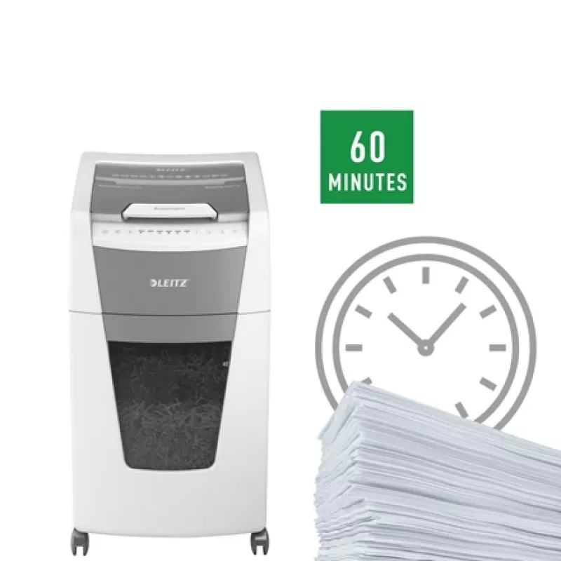 Leitz IQ Autofeed Office 300 automātiskais papīra smalcinātājs P5, mikro griezuma smalcināšana, 22 cm, 2 x 15 mm, 60 L, 700 loksnes, 55 dB