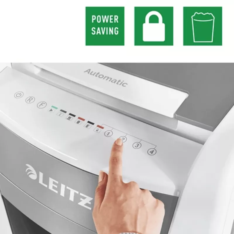 Leitz IQ Autofeed Office 300 automātiskais papīra smalcinātājs P5, mikro griezuma smalcināšana, 22 cm, 2 x 15 mm, 60 L, 700 loksnes, 55 dB